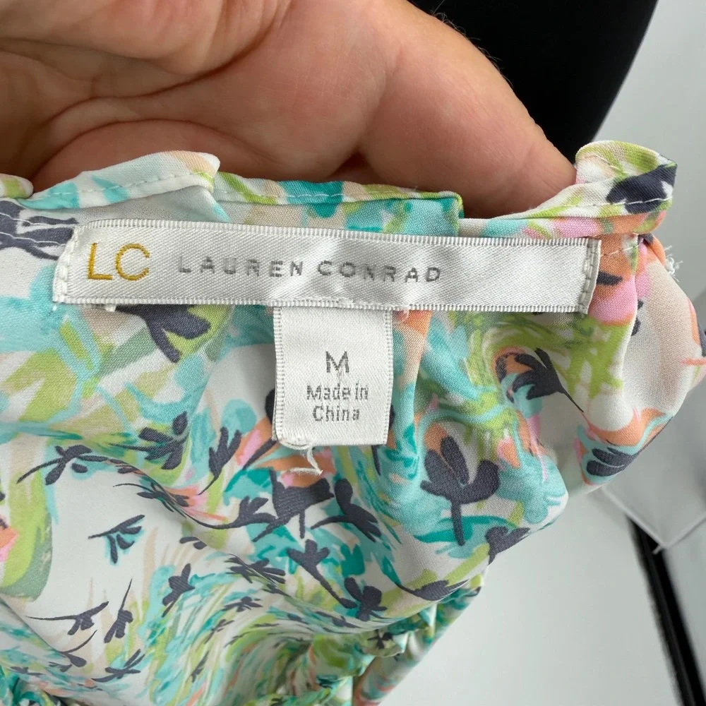 LC Lauren Conrad Women's M Floral Blouse Peasant Top Tie Back Boho Cottagecore